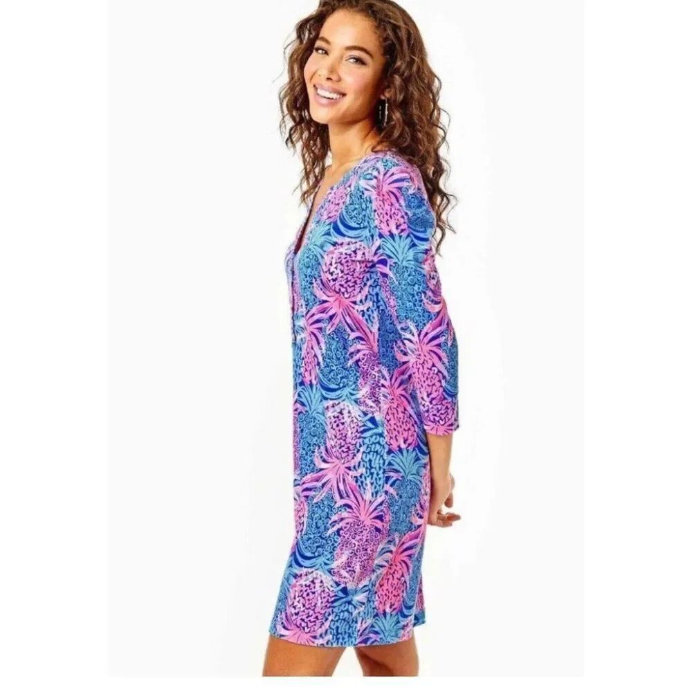 NWT Lilly Pulitzer Pineapple Print Mini Dress Blue Tropic Down Low Size Large